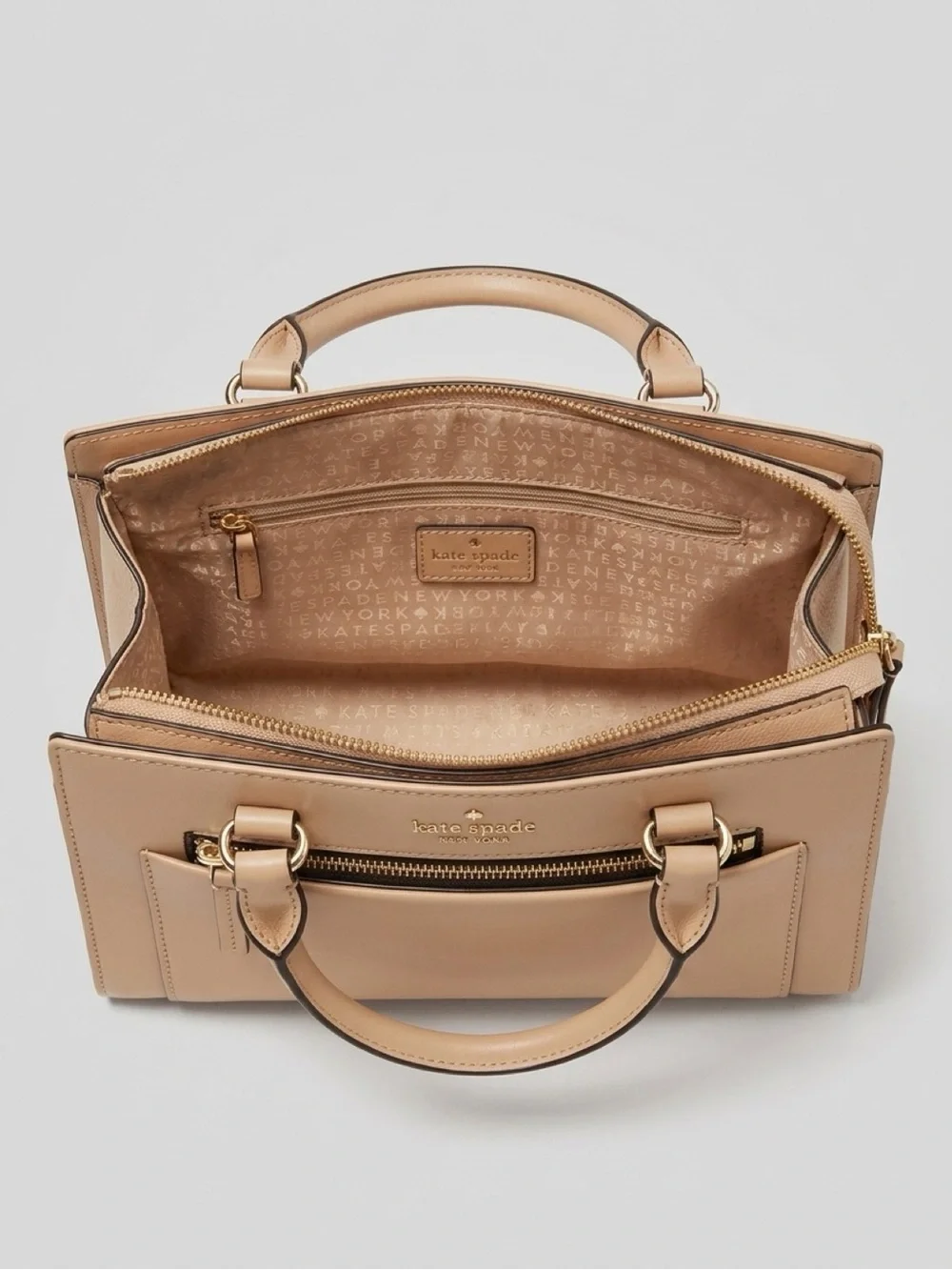 kate spade beige leather satchel with gold hardware